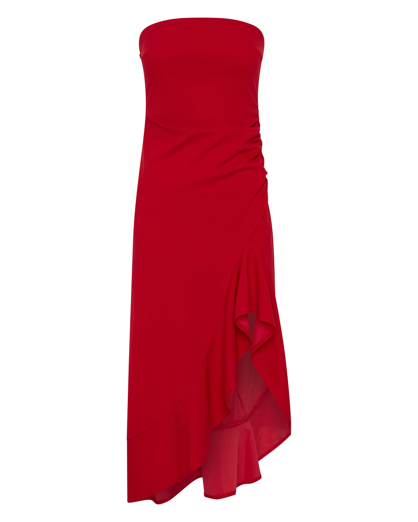 Maeve Bodycon Ruffle Hem Dress - Red