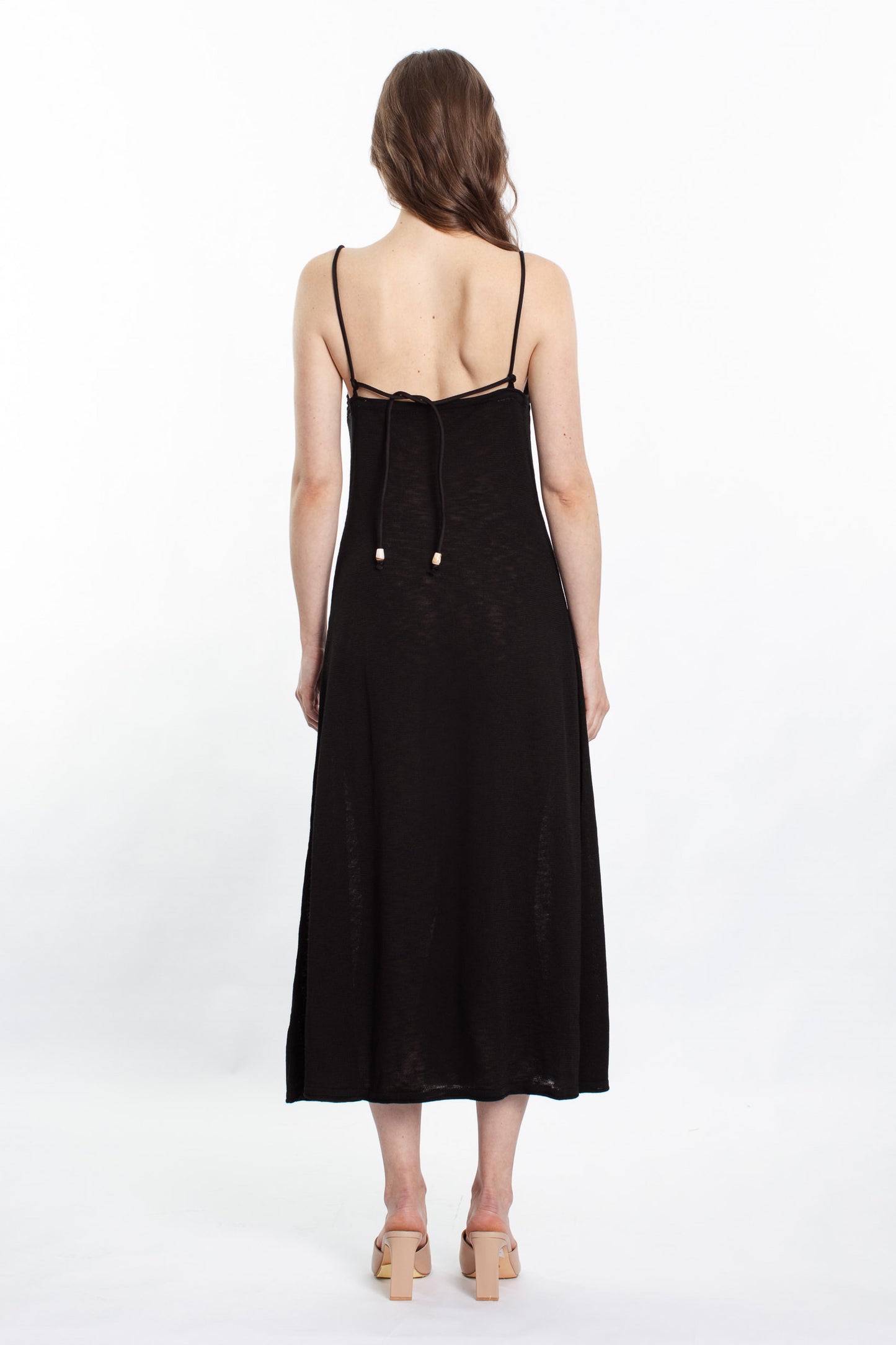 Cora Strap Knit Tie Dress - Black