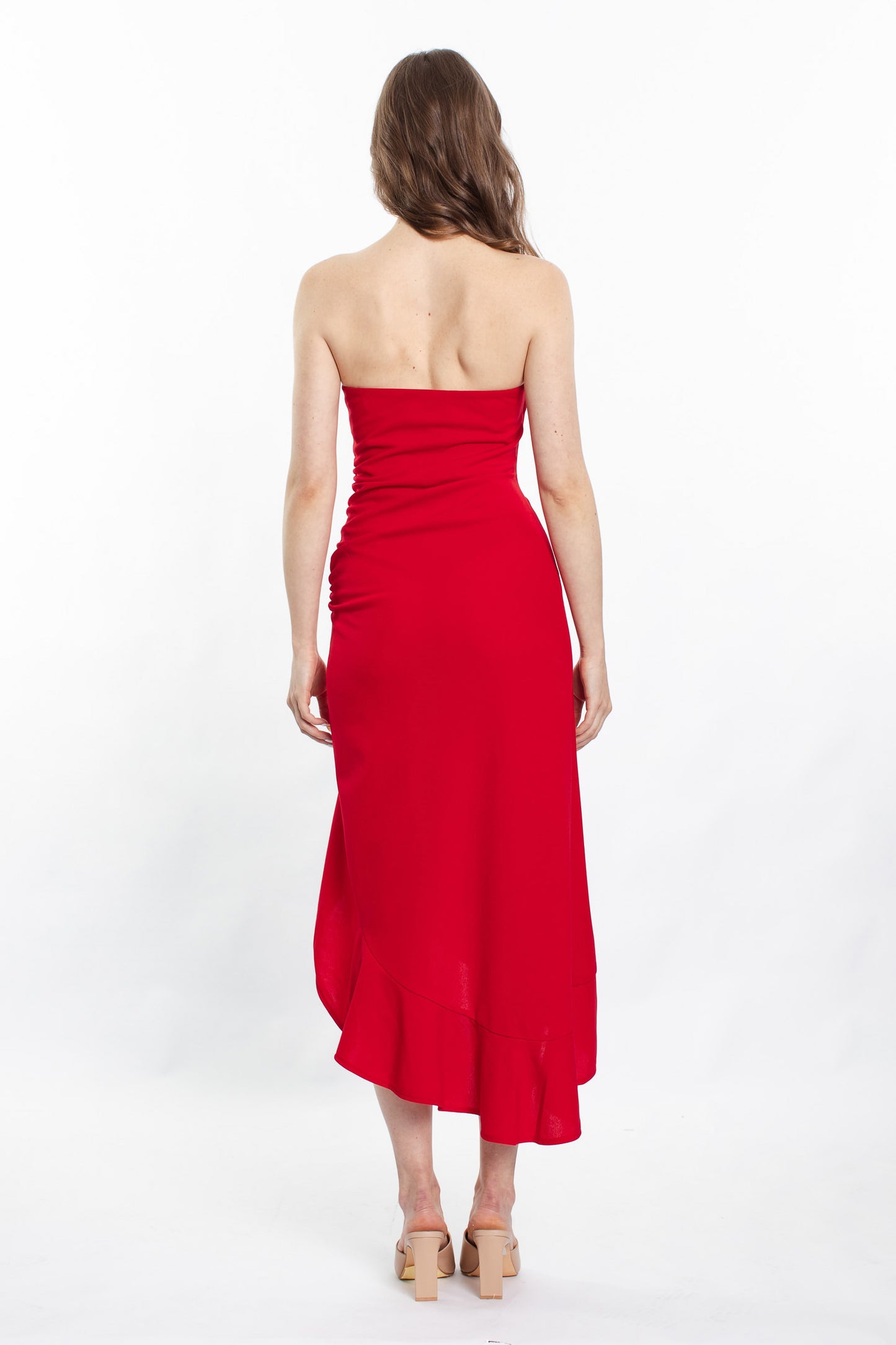 Maeve Bodycon Ruffle Hem Dress - Red