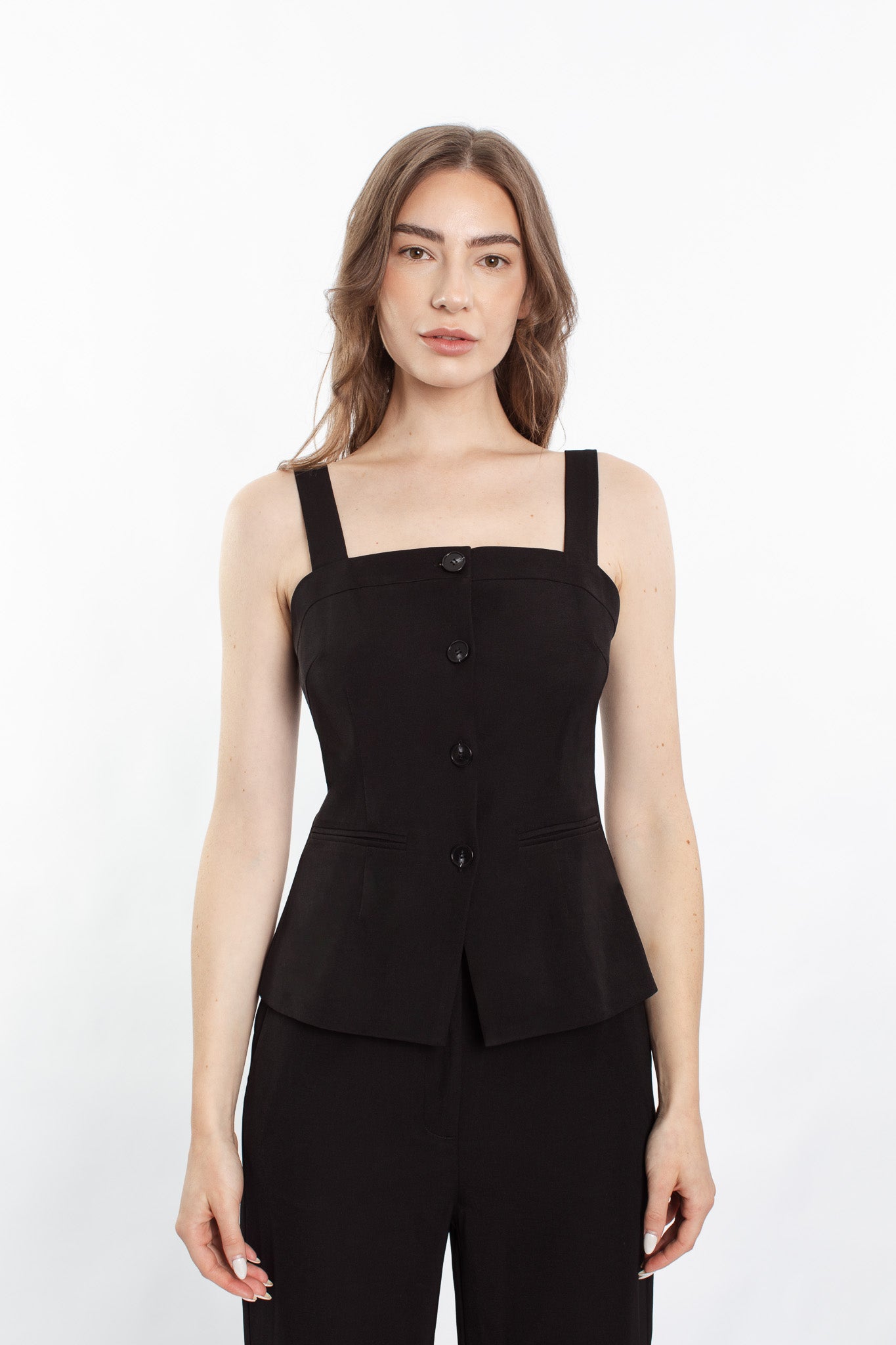 Artemis Button Singlet Suit Set - Black