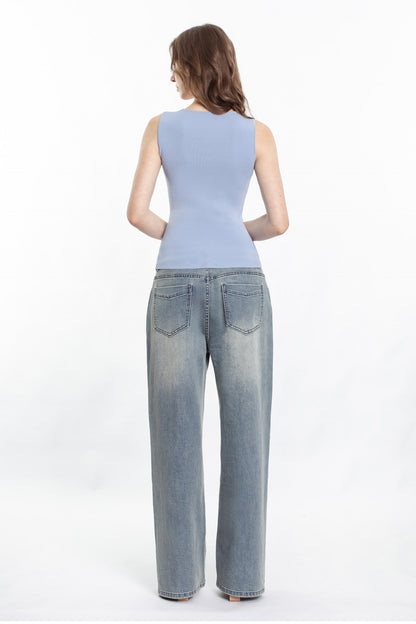 Skylar Knit Button Front Top - Chambray