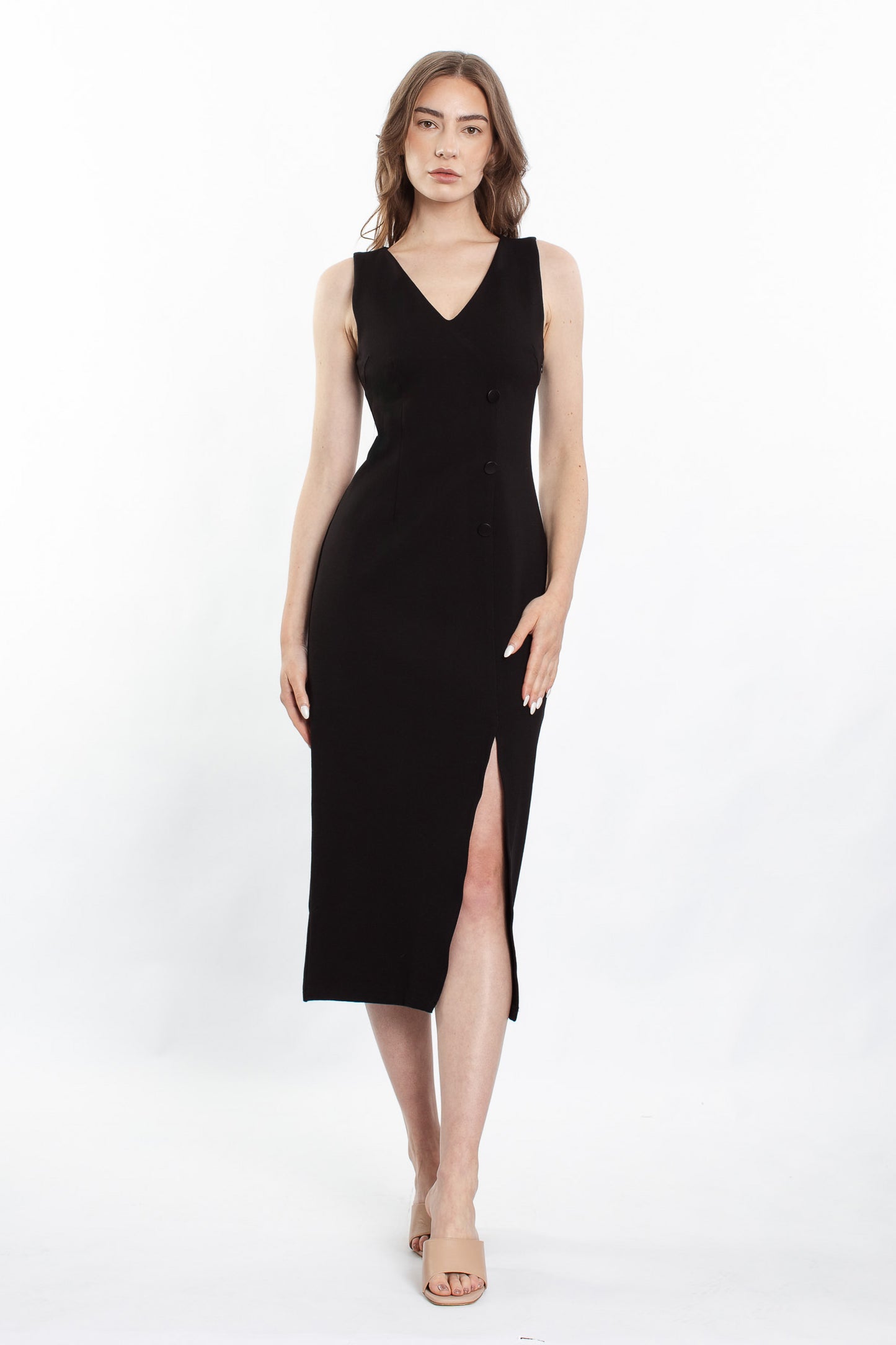 Faye Button Dress - Black