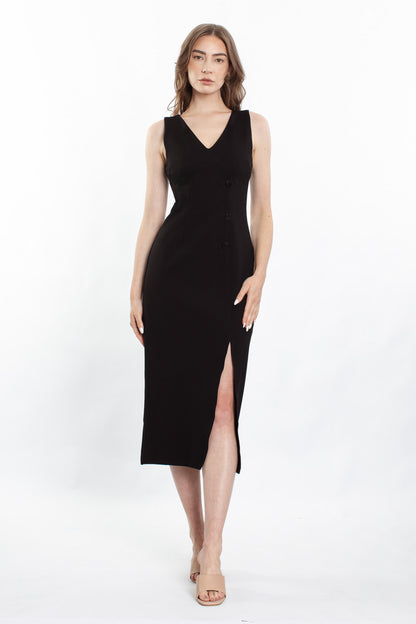 Faye Button Dress - Black