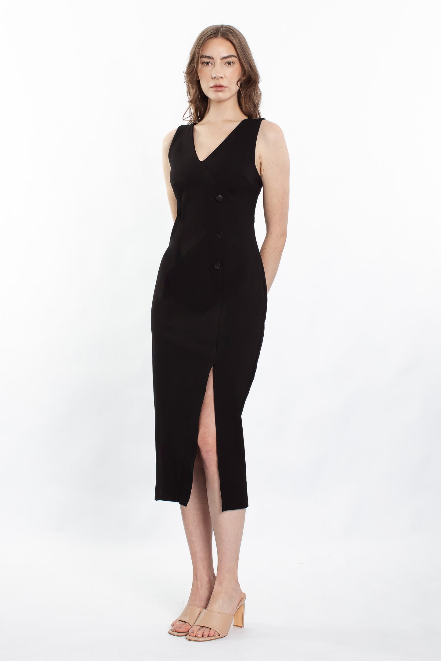 Faye Button Dress - Black