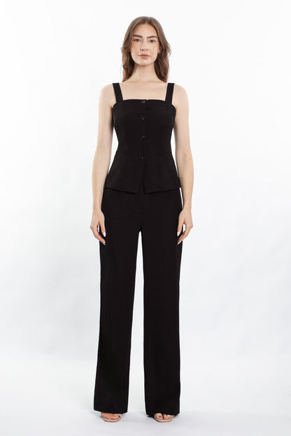 Artemis Button Singlet Suit Set - Black