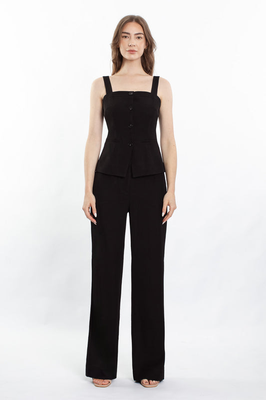 Artemis Button Singlet Suit Set - Black