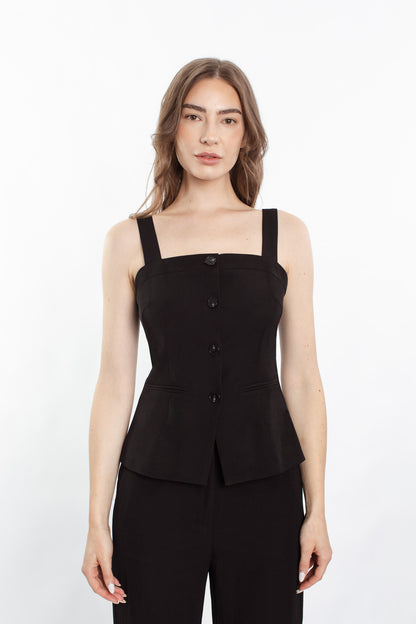 Artemis Button Singlet Suit Set - Black
